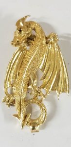 Dragon Or jaune, yeux rubis, en pendentif,